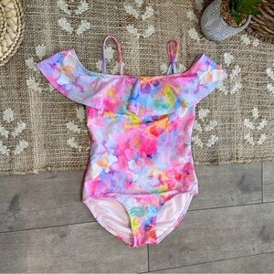 New Cat & Jack Girl’s Pink Floral Off-Shoulder Swimsuit Size Large
